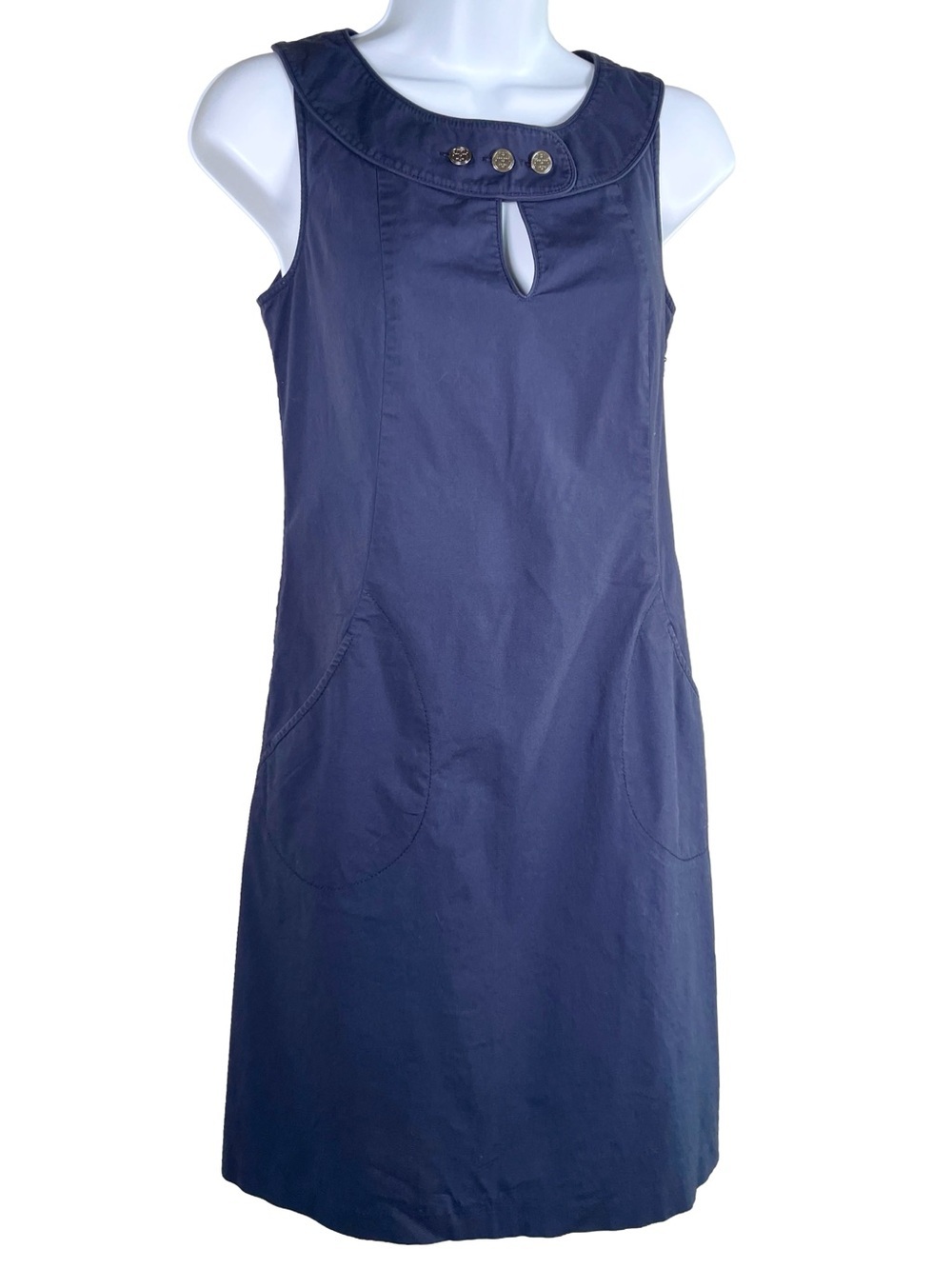 Tory Burch Navy Shift Dress Silver Logo Buttons Pockets Size 2 - Picture 5 of 8